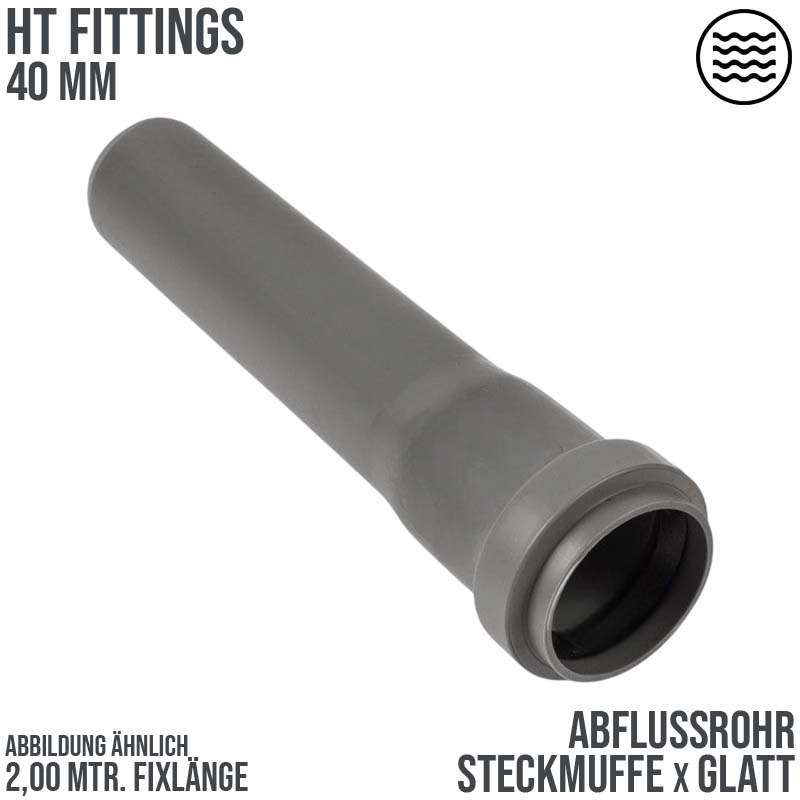 40 mm PP Abfluß Abwasser HT KG Rohr grau - 2,00 m Fixlänge