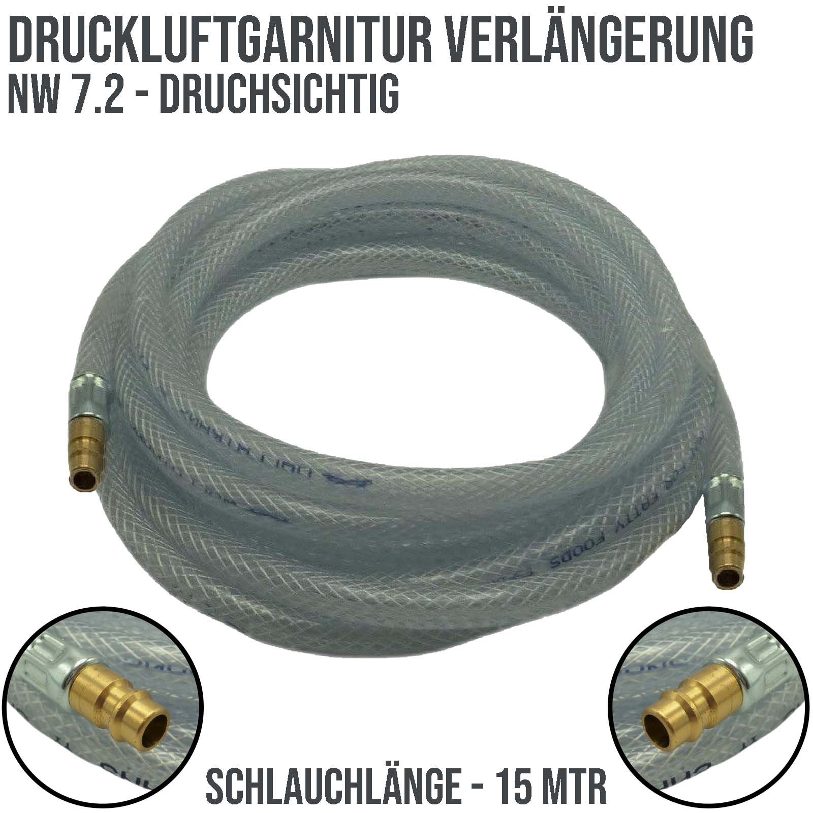 13 mm PVC Druck Press Luft Kompressor Schlauch Verlängerung Stecker-> Stecker PN 20 bar - 15m