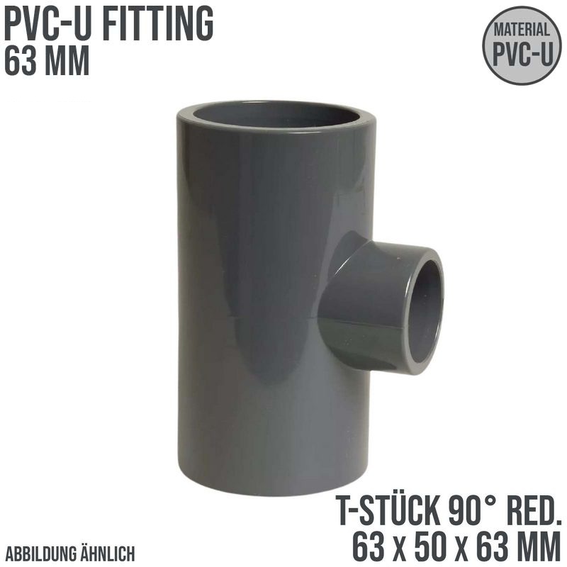 63 mm PVC Klebe Fitting T-Stück 90° Winkel reduziert 63 x 50 x 63 mm Muffe Verbinder - PN 16 bar