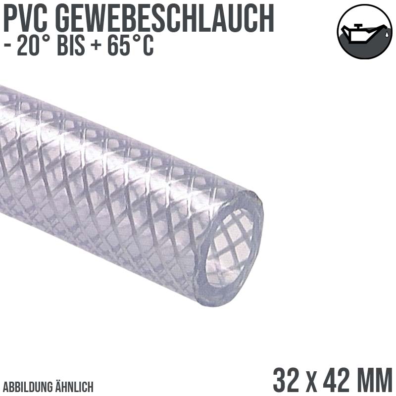 32 x 42 mm Gewebe Druck Öl Universal Wasser Luft Kompressor Schlauch klar PN 8 bar