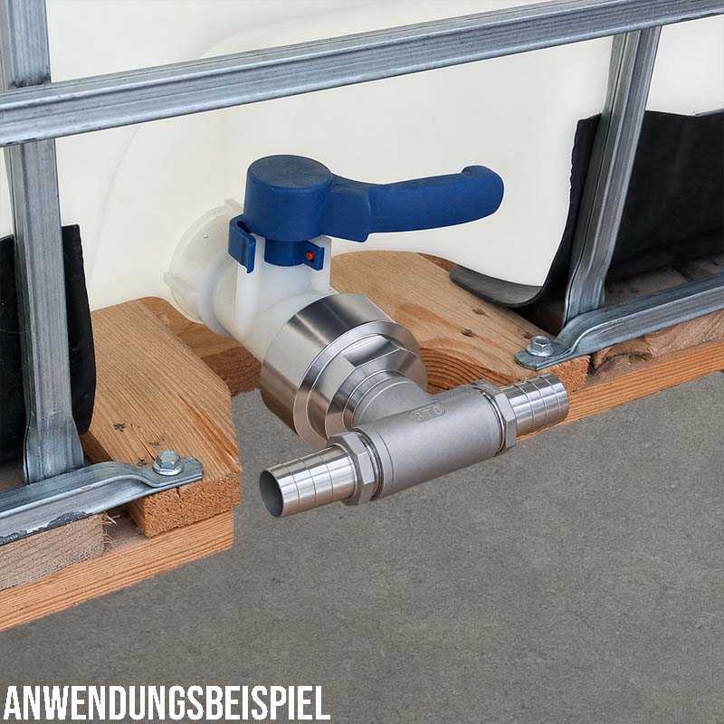 19 mm 3/4 " S60 x 6 IBC Container Edelstahl (AISI 316) 90° T-Stück Anschluss Set Schlauch Tülle Stutzen - PN 16 bar