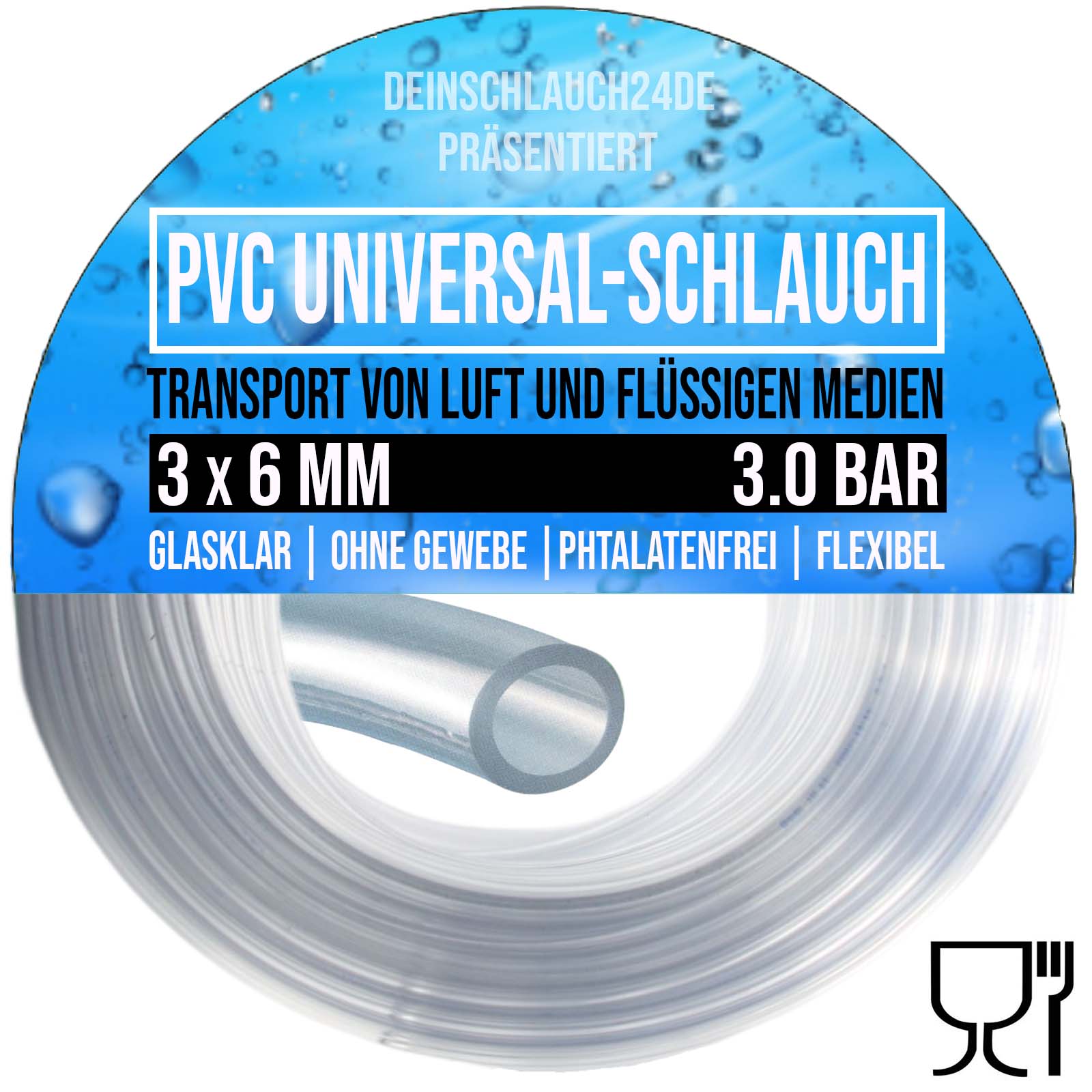 3 x 6 mm PVC Luft Filter Wasser Universal Labor Aquarium Terrarium Schlauch klar durchsichtig - PN 3 bar