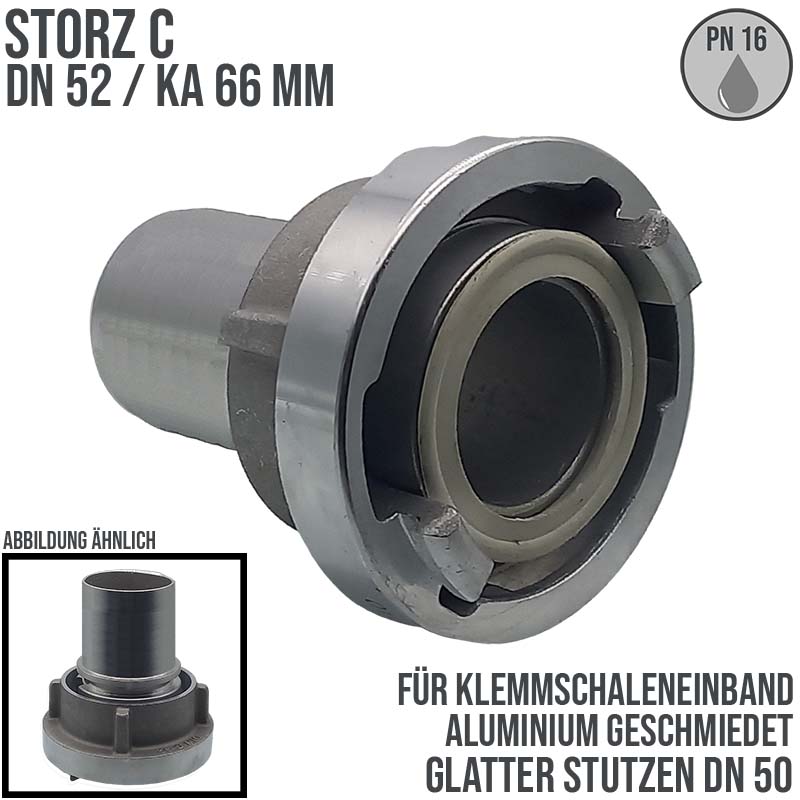 STORZ C DN 52 KA 66 Saug Druck Kupplung -> glatter Stutzen Tülle Sicherungsbund DN50 Klemmschale Einband - PN 16 bar