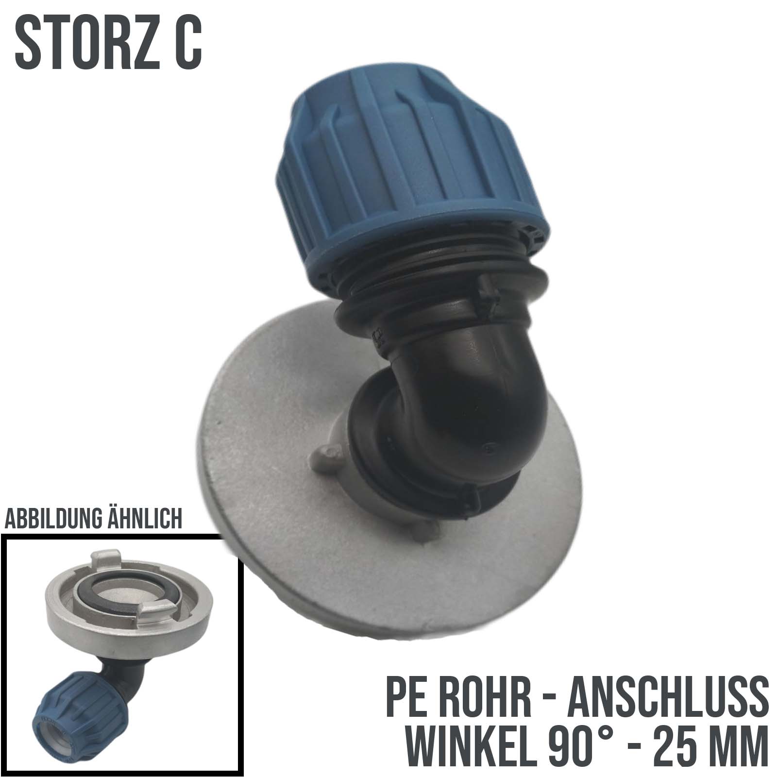 STORZ C DN 52 KA 66 Übergangsstück Adapter -> 25 mm PE Winkel 90° Rohr Klebeschlauch