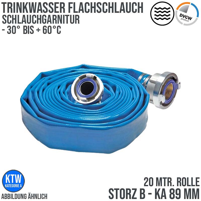 STORZ B KA 89 75 mm 3" Trinkwasser Flach Schlauch DVGW KTW Garnitur blau PN 16 bar - 20 m