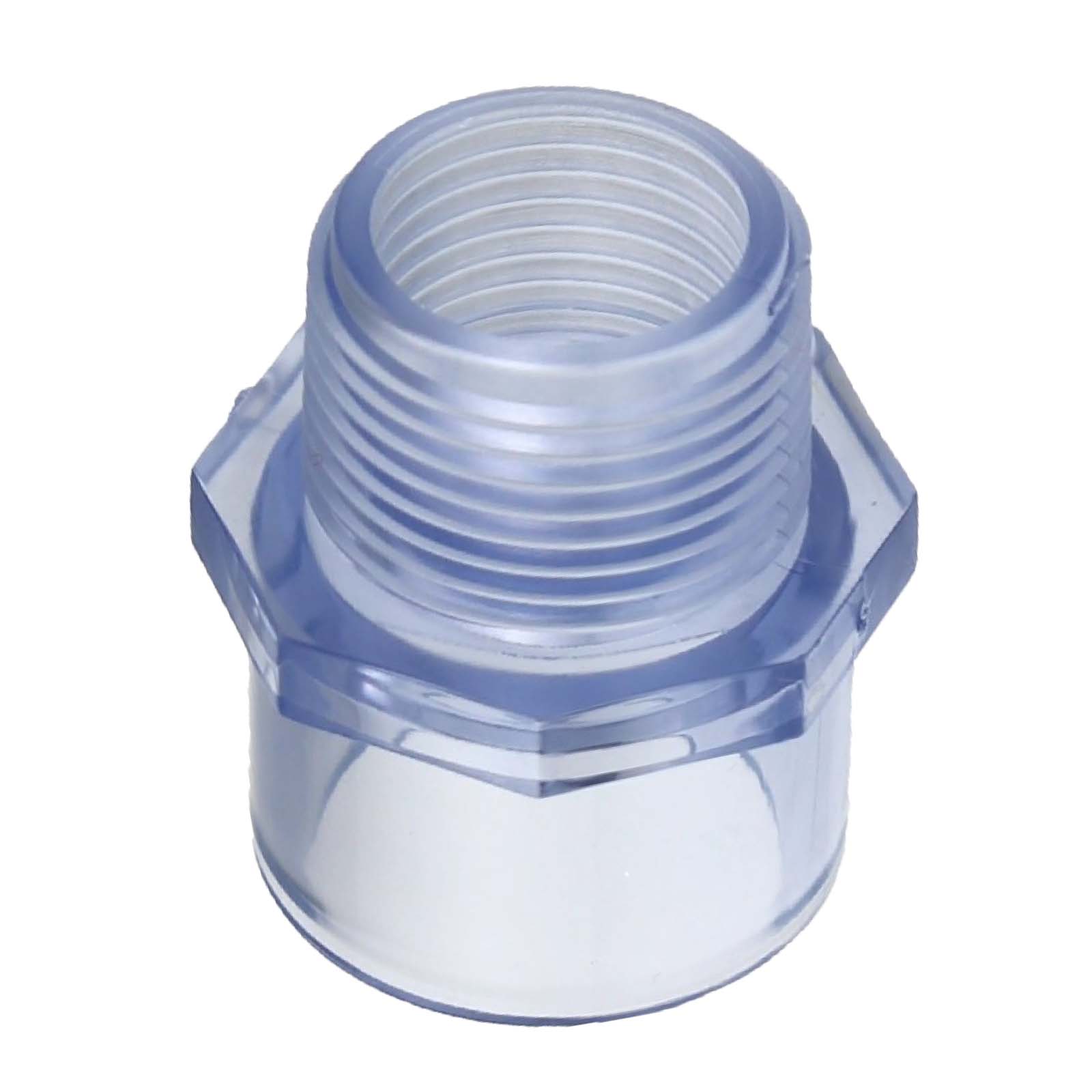 20 mm PVC Klebe Fitting Übergangsnippel Sechs-/Achtkant 20/25mm x 1/2" transparent durchsichtig - PN 16 bar
