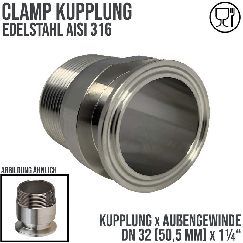 DN 32 CLAMP Kupplung 50,5 mm DIN 32676 Außengewinde AG 1 1/4" - PN 16 bar