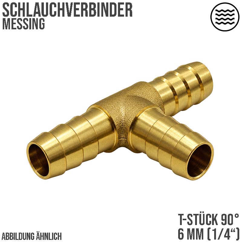 6 mm - 1/4" Zoll T-Stück Schlauch Verbinder Verteiler Tülle Kupplung Reparatur Messing PN 10 bar