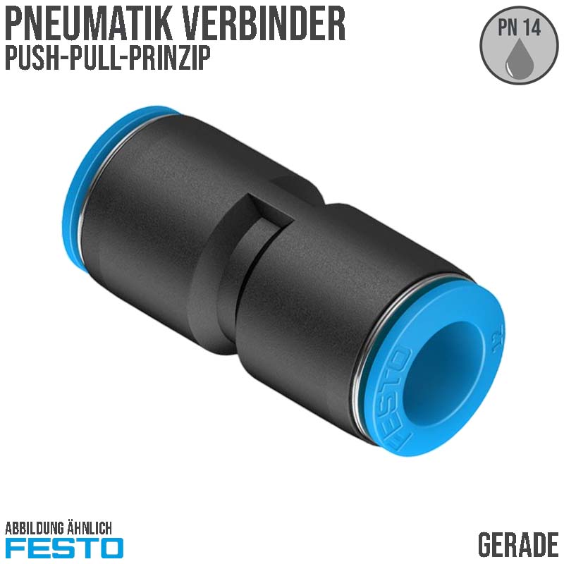 8 mm Pneumatik Schnell Steck Verbinder QS gerade blau/schwarz QS-4 (153032) - PN 14 bar