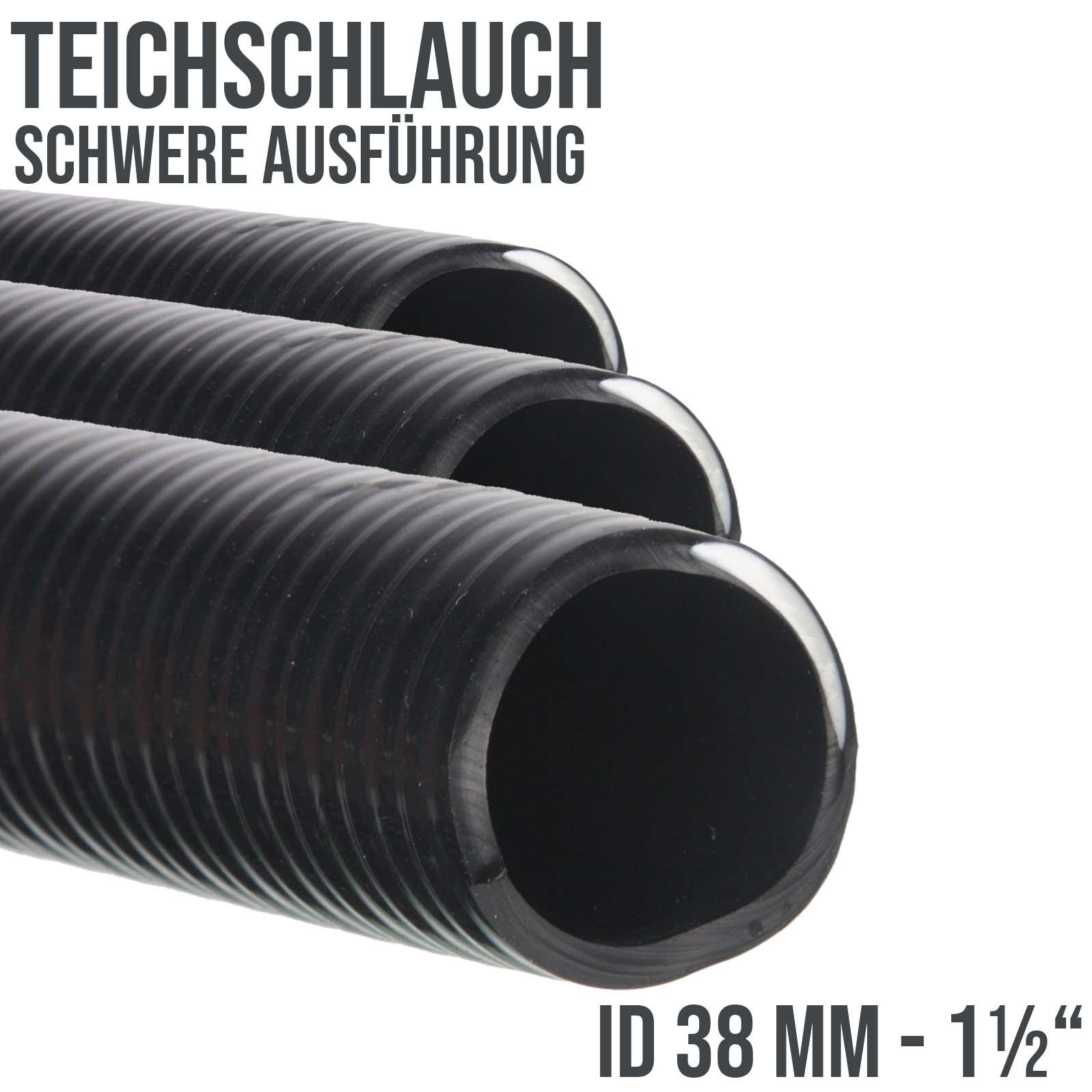 38 mm 1 1/2" Zoll PROFI Teich Pool Garten Zulauf Ablauf Spiral Saug Schlauch - PN 5 bar 