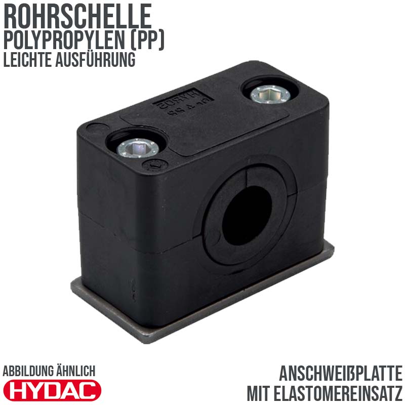 6 mm Rohrschelle Polypropylen PP leichte Baureihe Anschweißplatte Elastomereinsatz