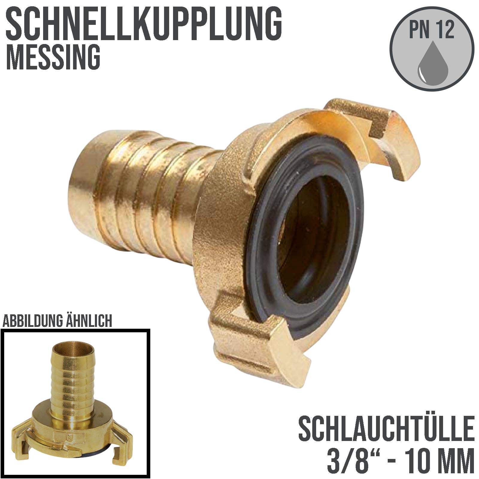 3/8" 10 mm Messing Schlauch Schnell Kupplung Tülle (GEKA kompatibel) - PN 12 bar