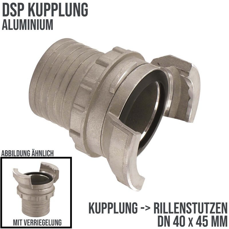 DN 40 DSP Kupplung Aluminium Schlauch Stutzen Tülle gerillt 45 mm Verriegelung - PN 16 bar