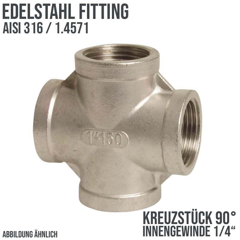1/4" Edelstahl Fitting V4A AISI 316 Nr. 180 - Kreuzstück 90° Innengewinde IG - PN 16 bar
