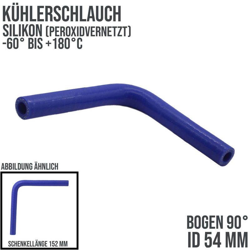 54 x 64 mm Kühlerschlauch Silikon Bogen 90° LLK Ladeluft Kühlmittel Schlauch universal blau (4,0 bar) - 152mm