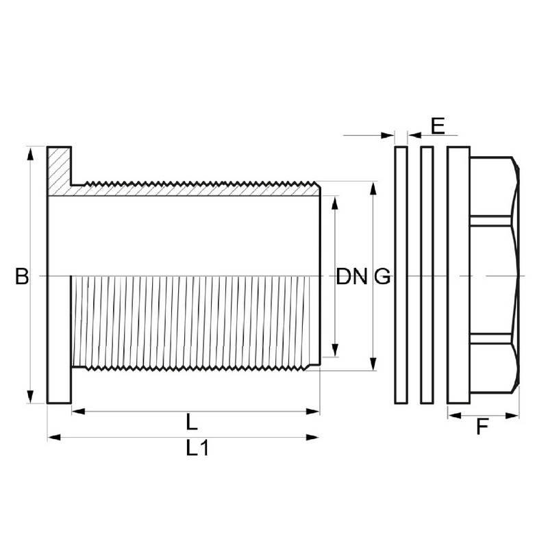 2" Tank Regen Tonnen Durchführung Connector Messing Einlass (rund) x Außengewinde  - PN 16 bar