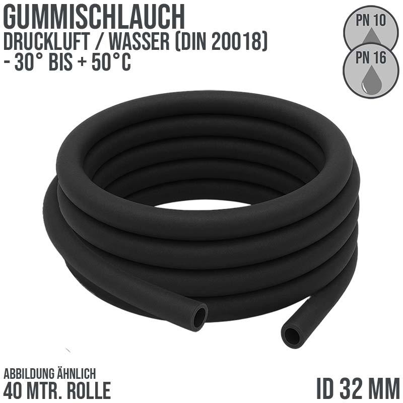 32 x 48 mm Gummi Druckluft Universal Wasser Luft Kompressor Schlauch schwarz - PN 10/16 bar