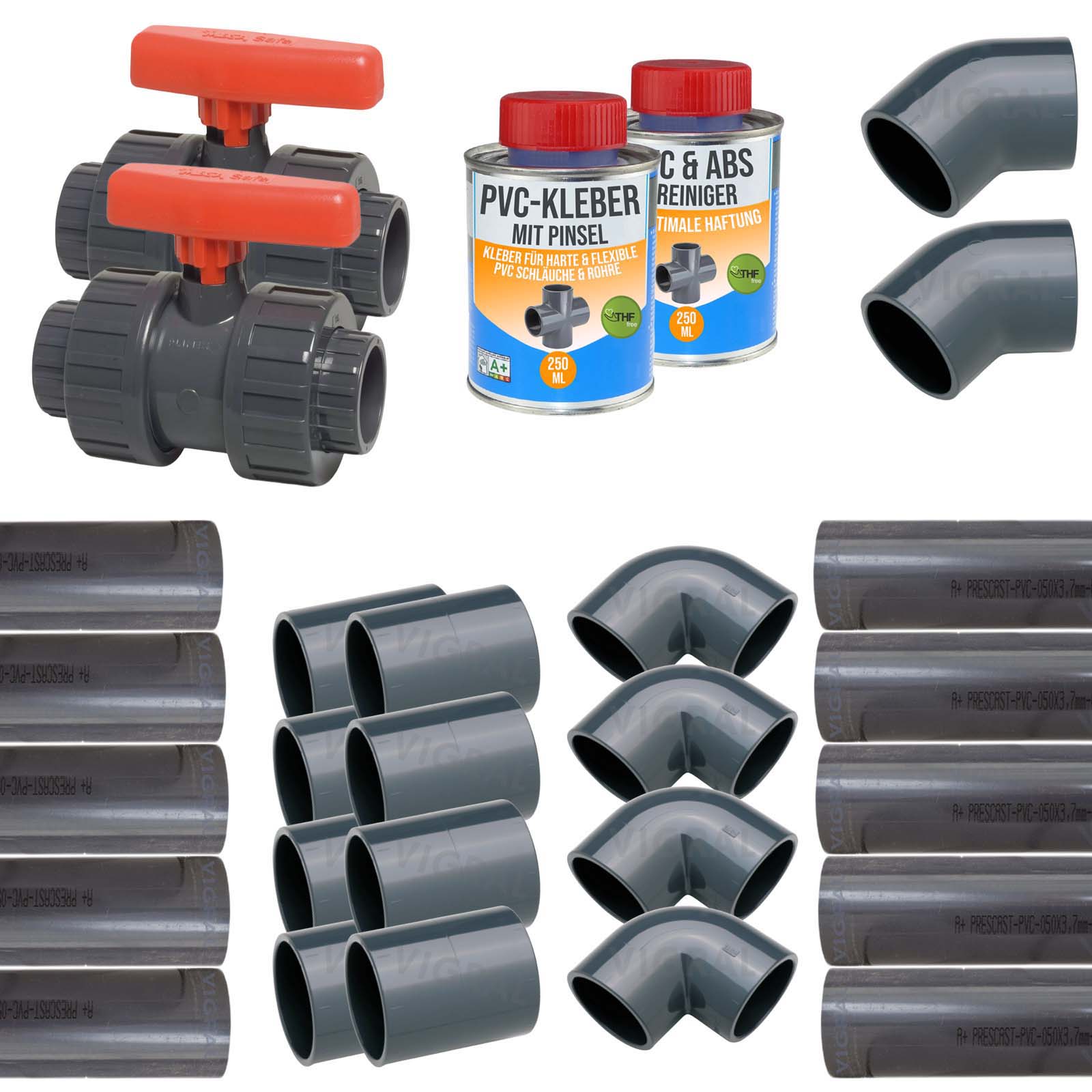 50 mm PVC Klebe Fittings Verrohrungspaket Pool Schwimmbad Schlauch Rohr FEST - 10 m - rot