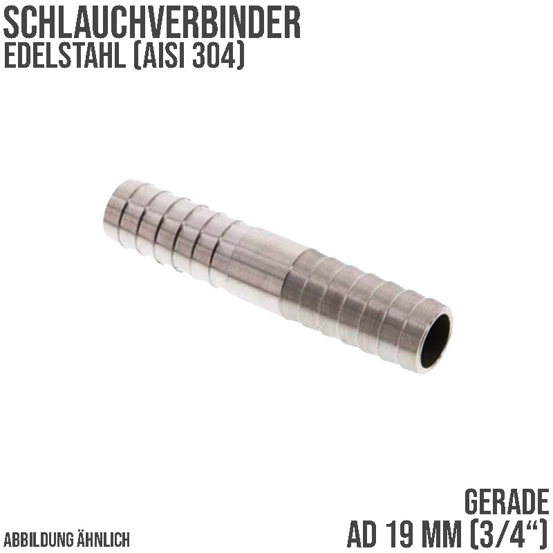19 mm 3/4" Edelstahl AISI 304 Schlauch Verbinder Kupplung Tülle Stutzen massiv PN 10 bar