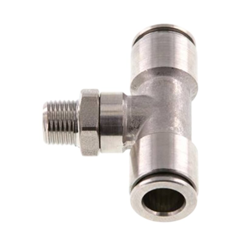 16 mm x 1/2" Pneumatik Steck Verbinder T-Stück 90° IQS Edelstahl VA 1.4404 Außengewinde konisch - PN 10 bar