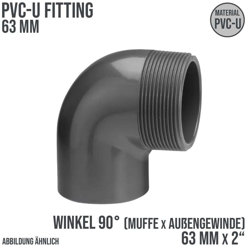 63 mm PVC Klebe Fitting Winkel 90° Außengewinde AG 63 mm x 2" Muffe Verbinder - PN 10 bar