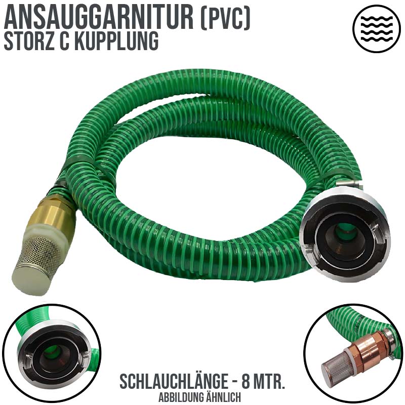 25 mm 1" Zoll Ansaug Saug Schlauch Pumpen Garnitur STORZ C Kupplung grün (1 - 25m) 8 m