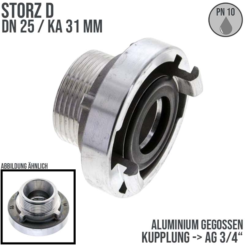 STORZ D DN 25 KA 31 Kupplung Außengewinde AG 3/4" Saug Bau Feuerwehr Schlauch Aluminium - PN 10 bar