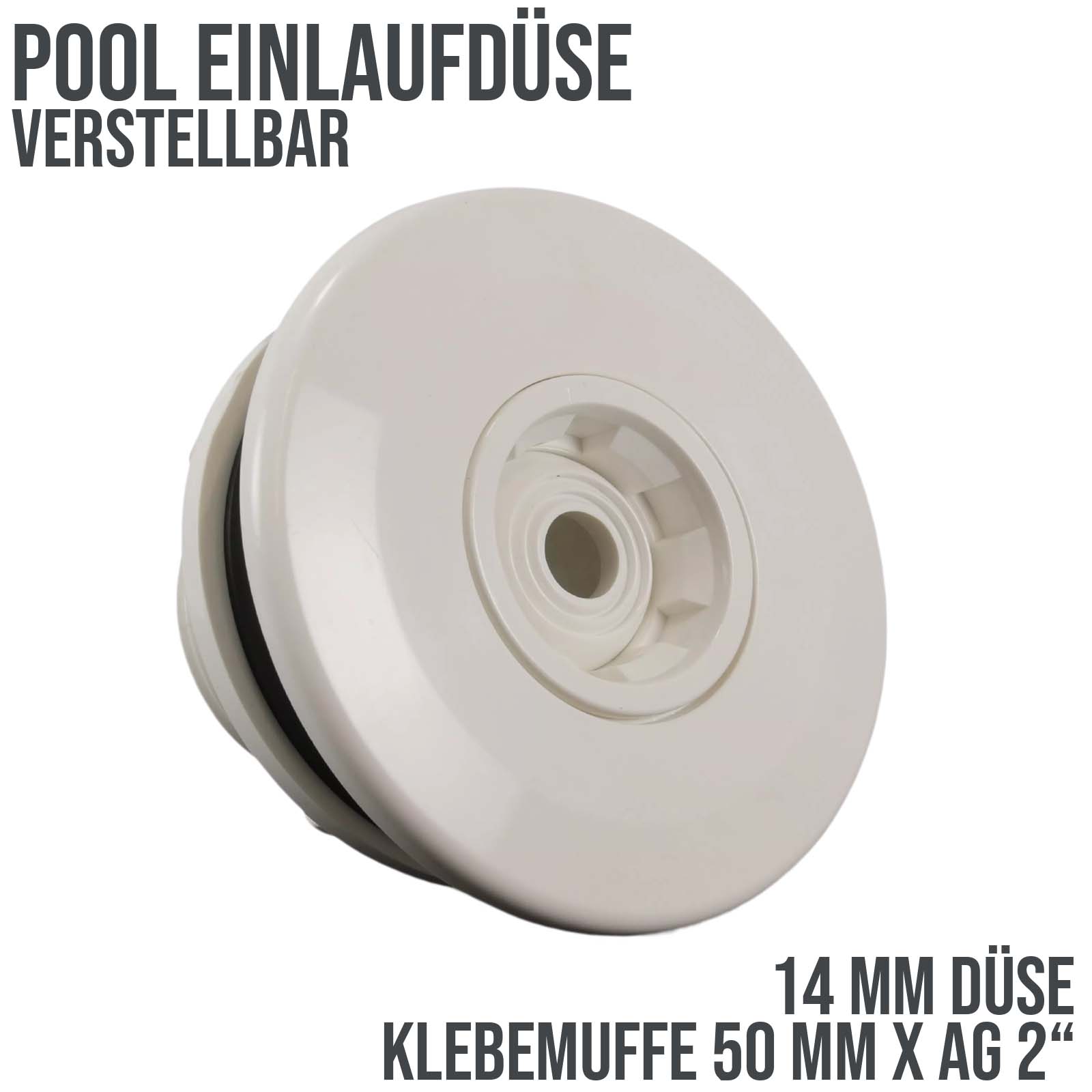 50 mm x 2" ABS Einlauf Düse Pool Schwimmbad Klebemuffe x Außengewinde - 14 mm Düse