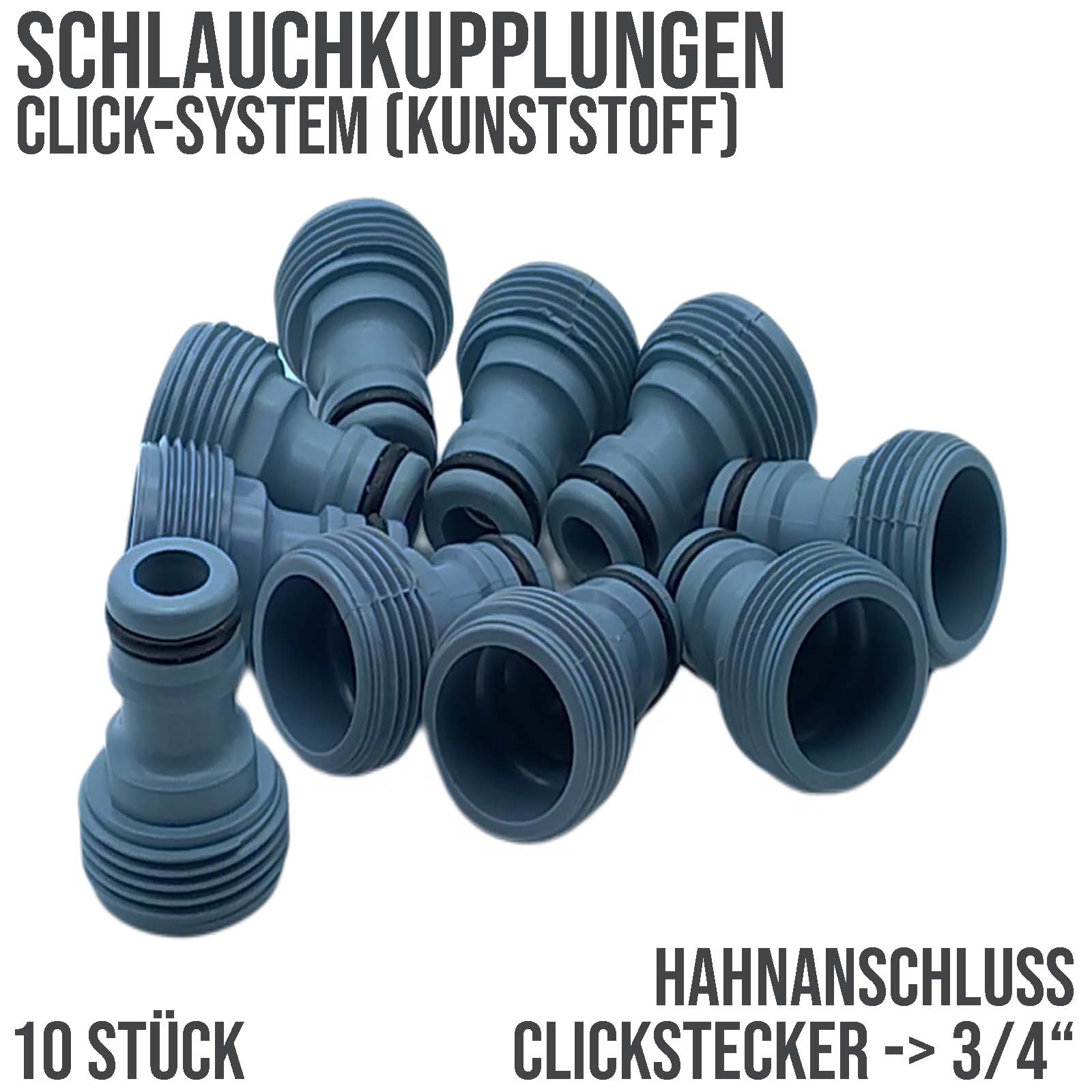 3/4" Zoll  AG Hahnanschluss Click-System Quickconnect Außengewinde Kunststoff grau - 10er Pack
