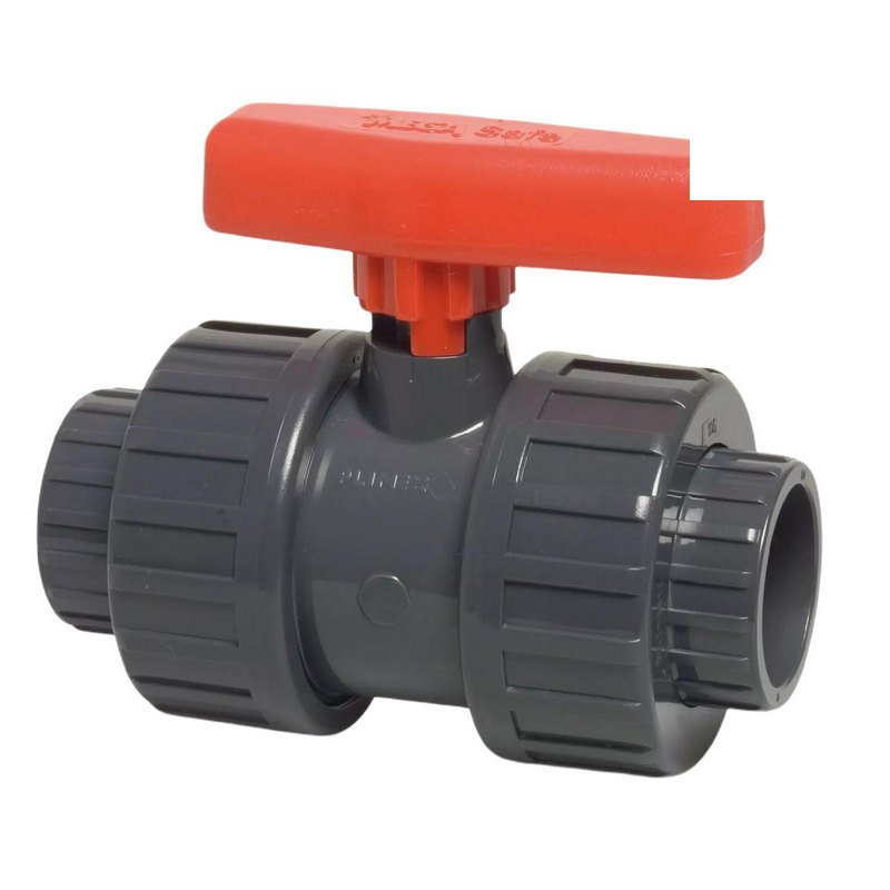 50 mm PVC Kugel Absperr Hahn Ventil beidseitige Klebemuffe Fitting PN 16 bar - roter Griff