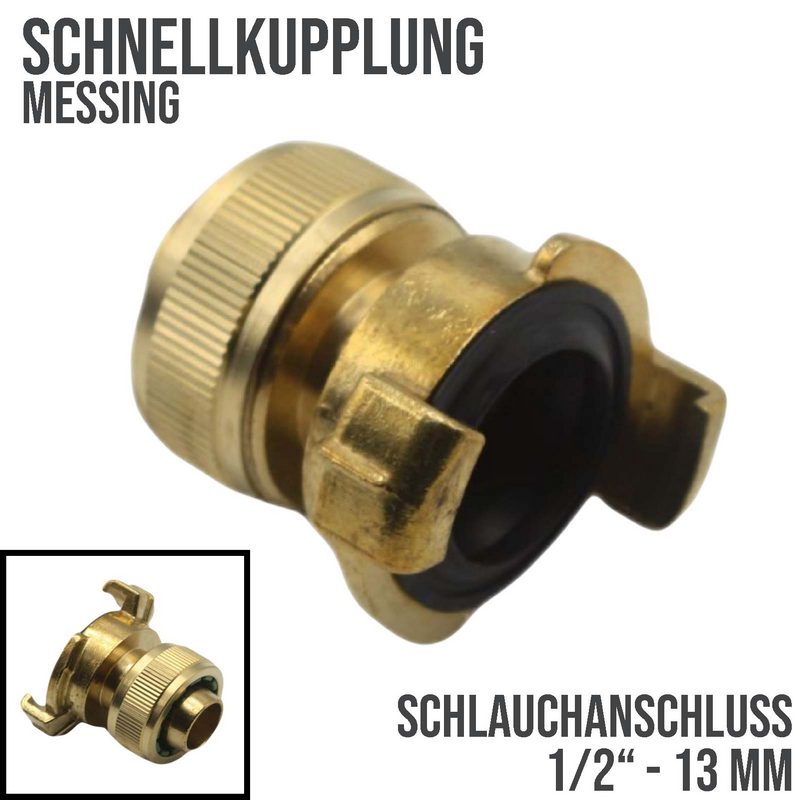 1/2" 13 mm Schlauchanschluss -> Schnellanschluss Klauen-Kuppung Übergangsstück Messing (Gardena kompatibel)