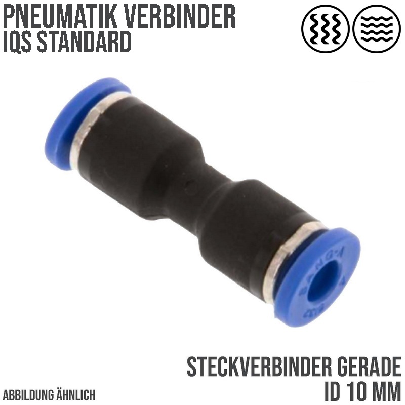 10 mm Pneumatik Steck Verbinder IQS gerade blau/schwarz PA PU Schlauch - PN 20 bar