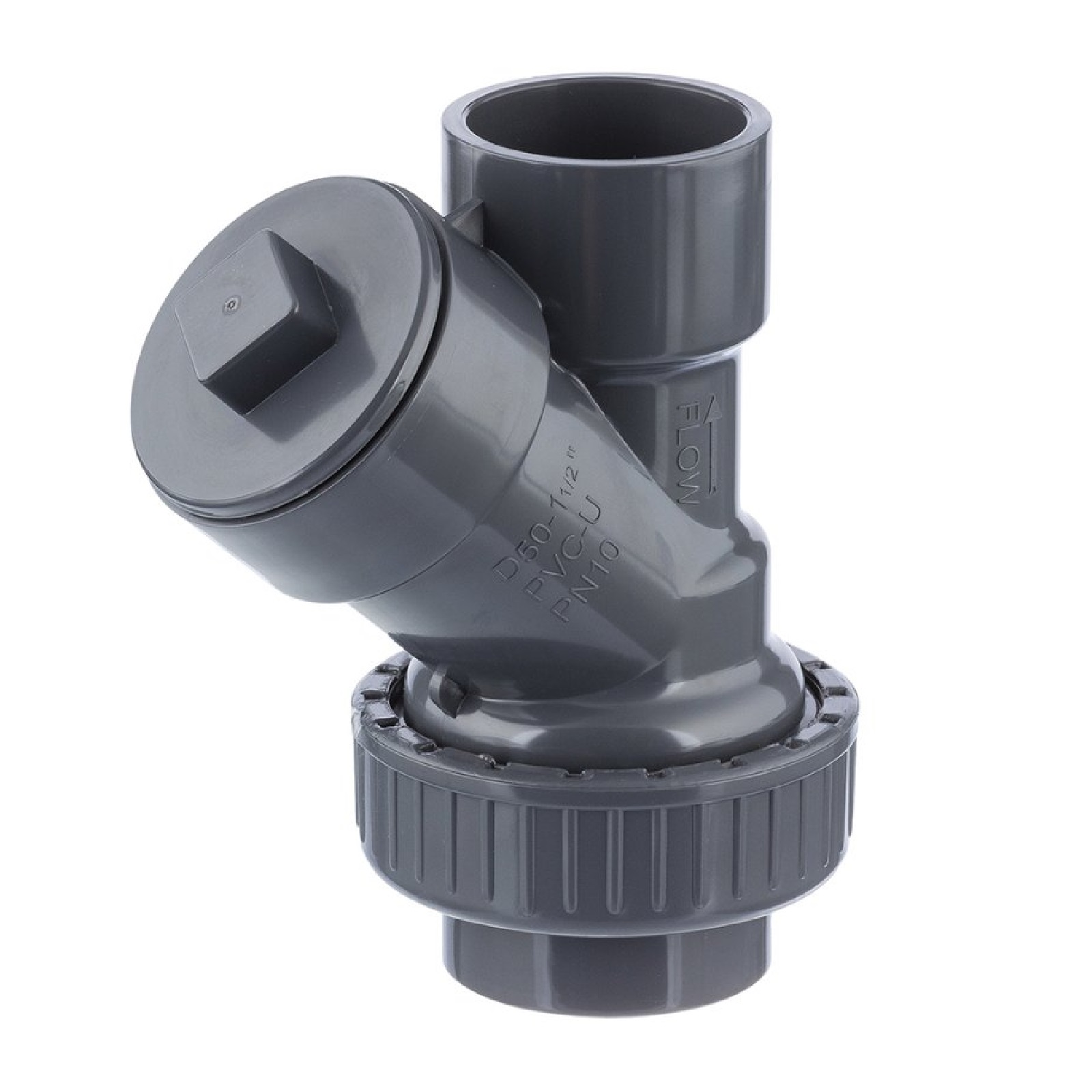 20 mm PVC Rückschlag Schrägsitz Y Ventil Kugel Klebe Muffe grau - PN 10 bar