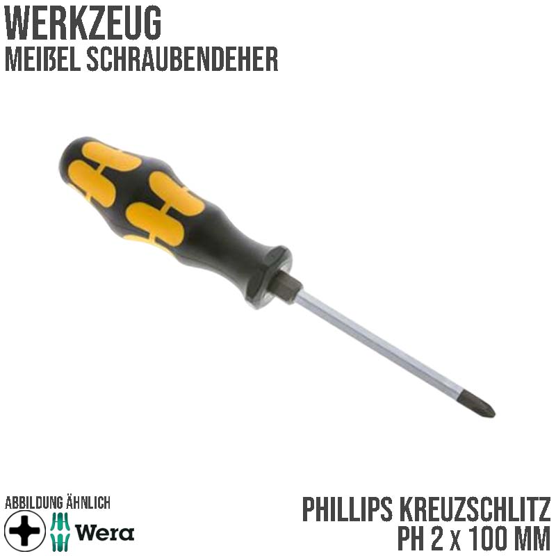 PH 2 x 100 mm Phillips Kreuz Schlitz Schrauben Meißel Dreher Zieher - Wera  Kraftform Plus 900
