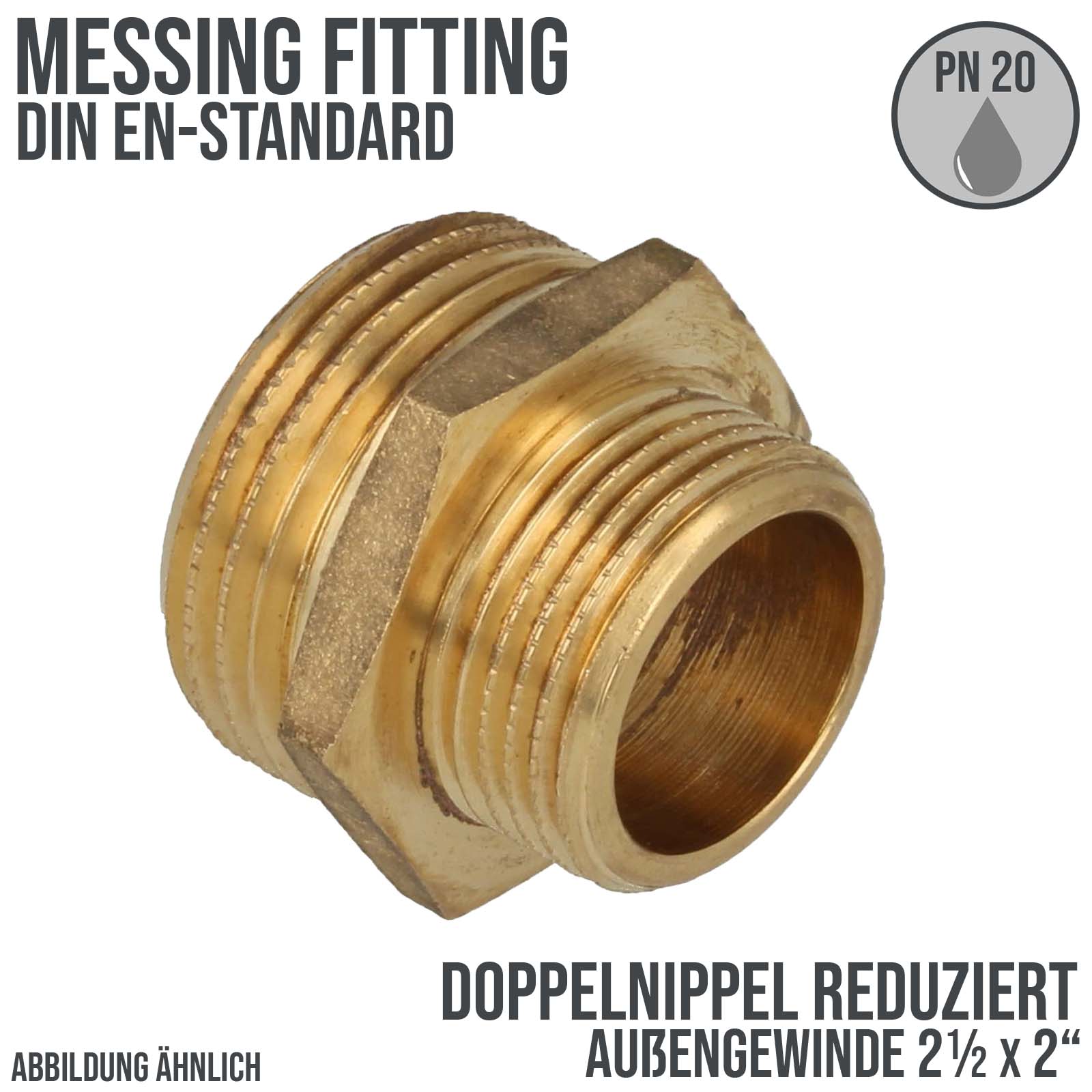 2 1/2" x 2" Doppel Nippel Reduktion Aussen x Aussengewinde AG Messing Fittings PN 20 bar