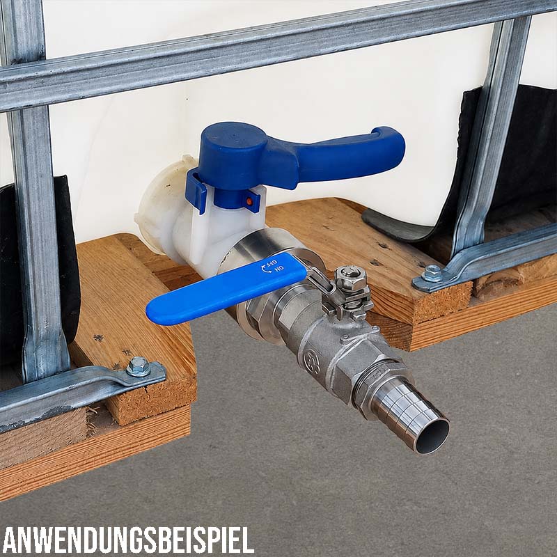 19 mm 3/4 " S60 x 6 Container Edelstahl (AISI 316) Anschluss Set Kugelhahn Schlauch Tülle Stutzen - PN 16 bar