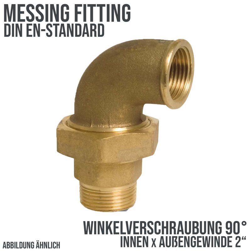2" Winkelverschraubung 90° Nr. 96 Innen x Außengewinde IG x AG Messing Fittings PN 40 bar