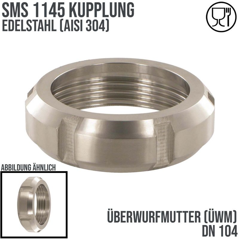 DN 104 SMS Kupplung 1145 Überwurfmutter ÜWM Innengewinde AISI 304  - PN 25 bar