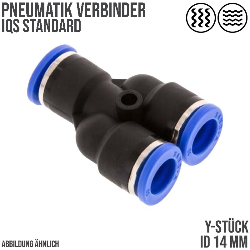 14 mm Pneumatik Steck Verbinder IQS Y-Stück blau/schwarz PA PU Schlauch - PN 20 bar