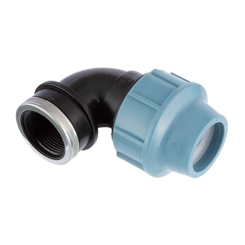 40 mm x 1 1/2" PE PP Fitting Klemm Verbinder Verschraubung Rohr Winkel 90° x IG DVGW - Unidelta