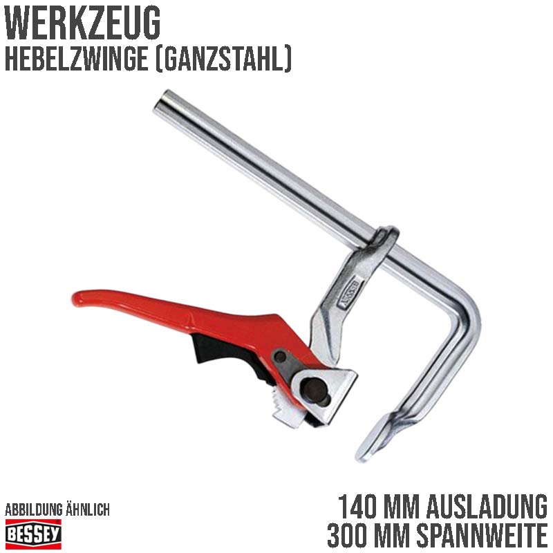 300 mm Spannweite Ganzstahl Hebelzwinge - 140 mm Ausladung Bessey