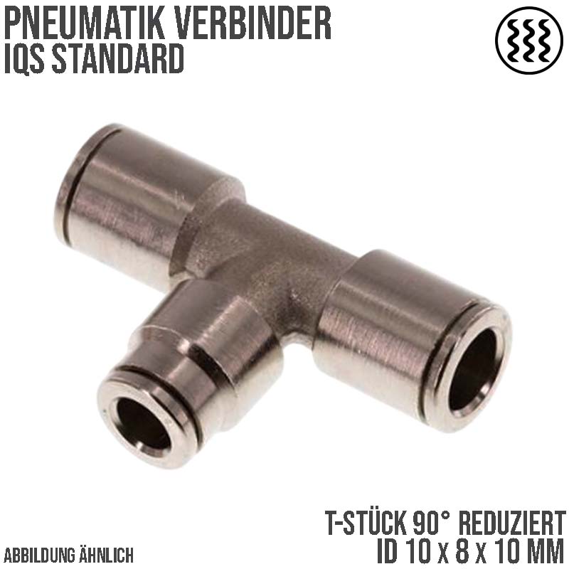 10 -> 8 mm Pneumatik Schnell Steck Verbinder IQS T-Stück 90° reduziert MSV Messing PA PU Schlauch - PN 16 bar