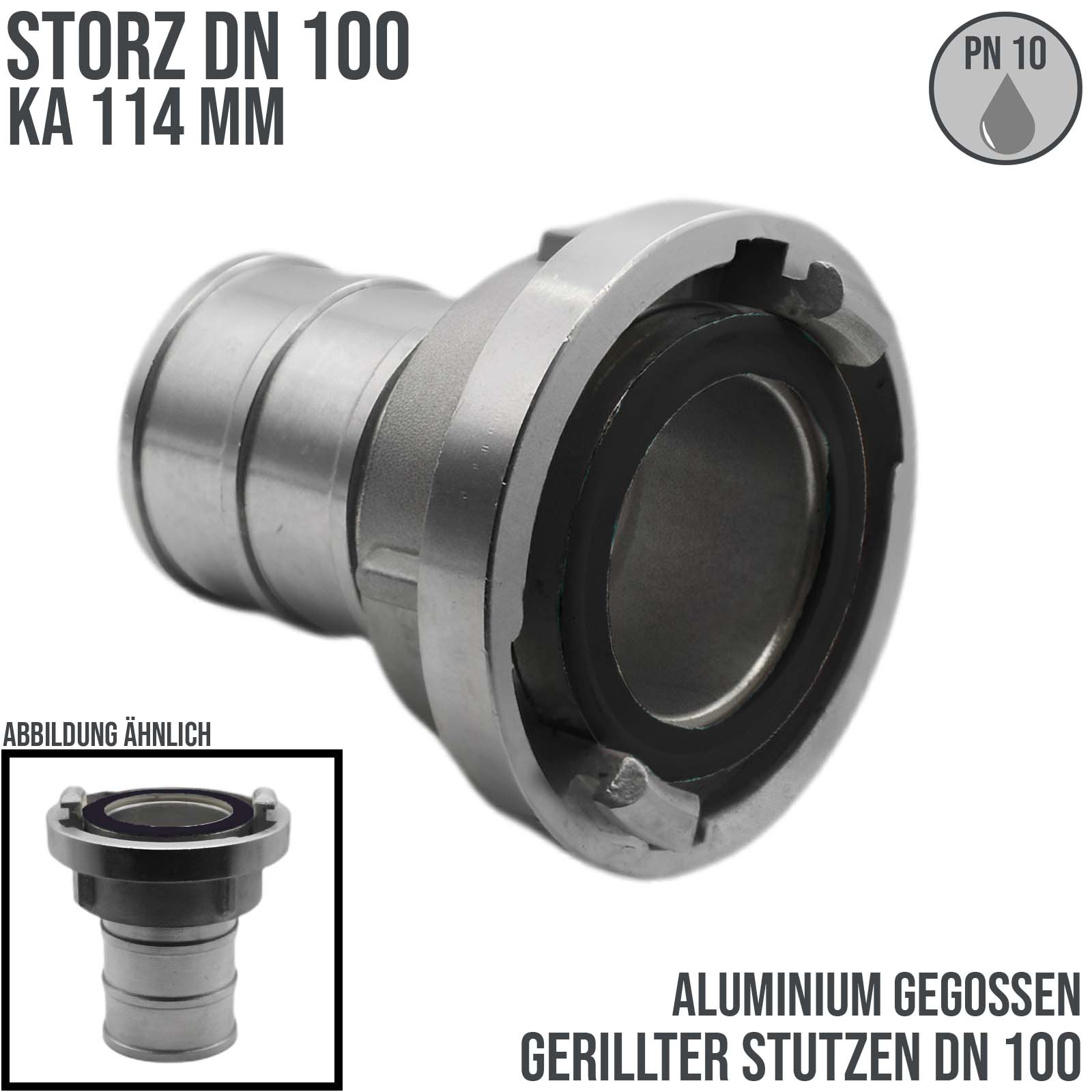 STORZ DN100 KA115 Saug Kupplung -> Stutzen Tülle DN100 Bau Feuerwehr Schlauch PN 10 bar