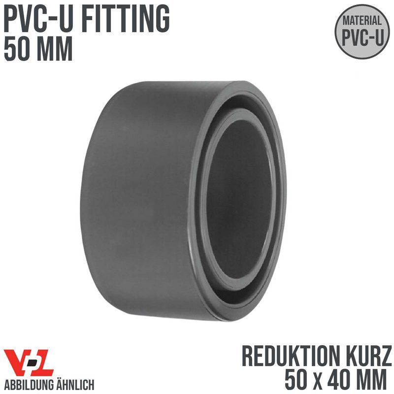 50 x 40 mm VDL PVC Klebe Fitting Reduktion kurz Muffe Verbinder - PN 16 bar