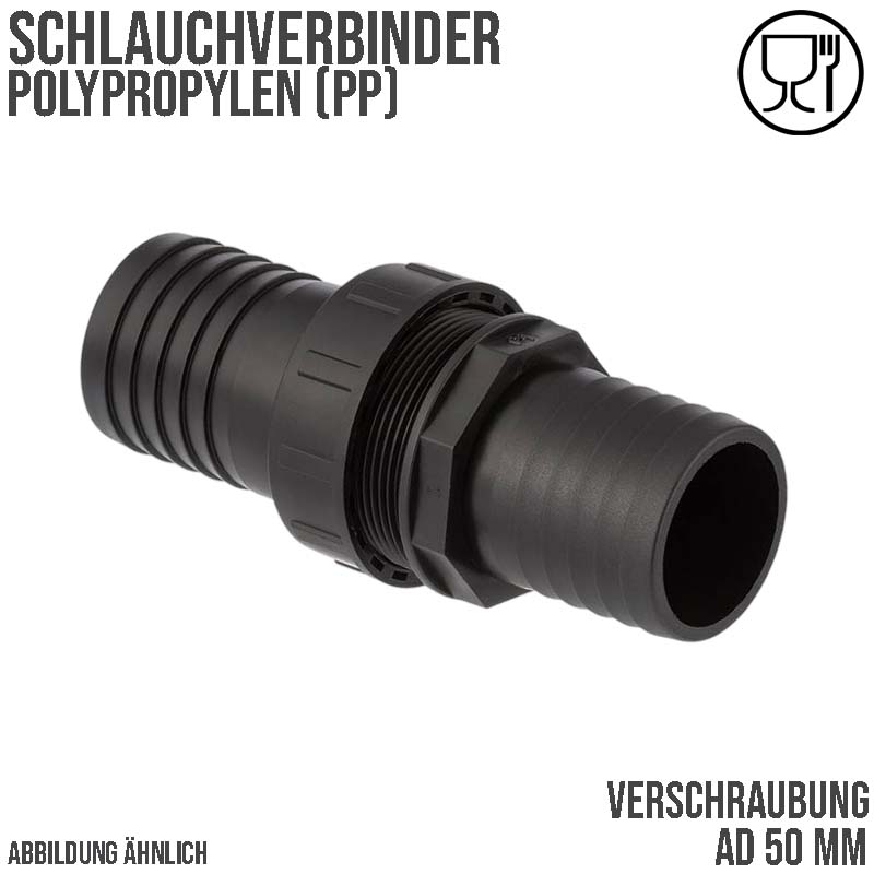 50 mm Schlauch Verschraubung 2-fach Stutzen Tülle Pool Teich Garten PP schwarz - PN 6 bar