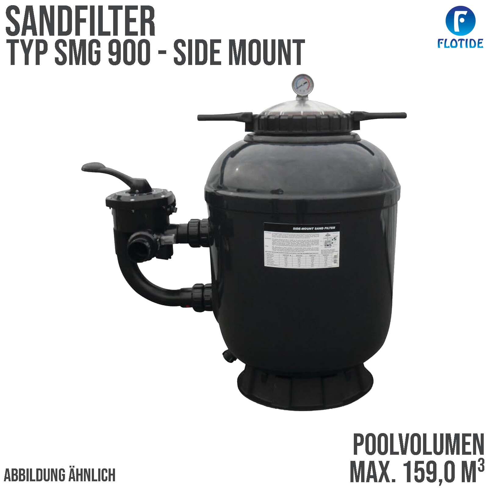 Sandfilter Anlage SMG 900 Polyester 63 mm 2" Klebemuffe  2,5 bar grün Side Mount - max.159,0 m³