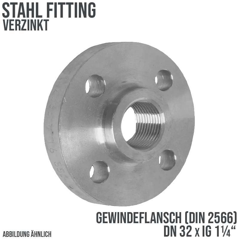 DN 32 x 1 1/4" Gewinde Flansch Innengewinde IG Stahl verzinkt DIN 2566 - PN 16 bar