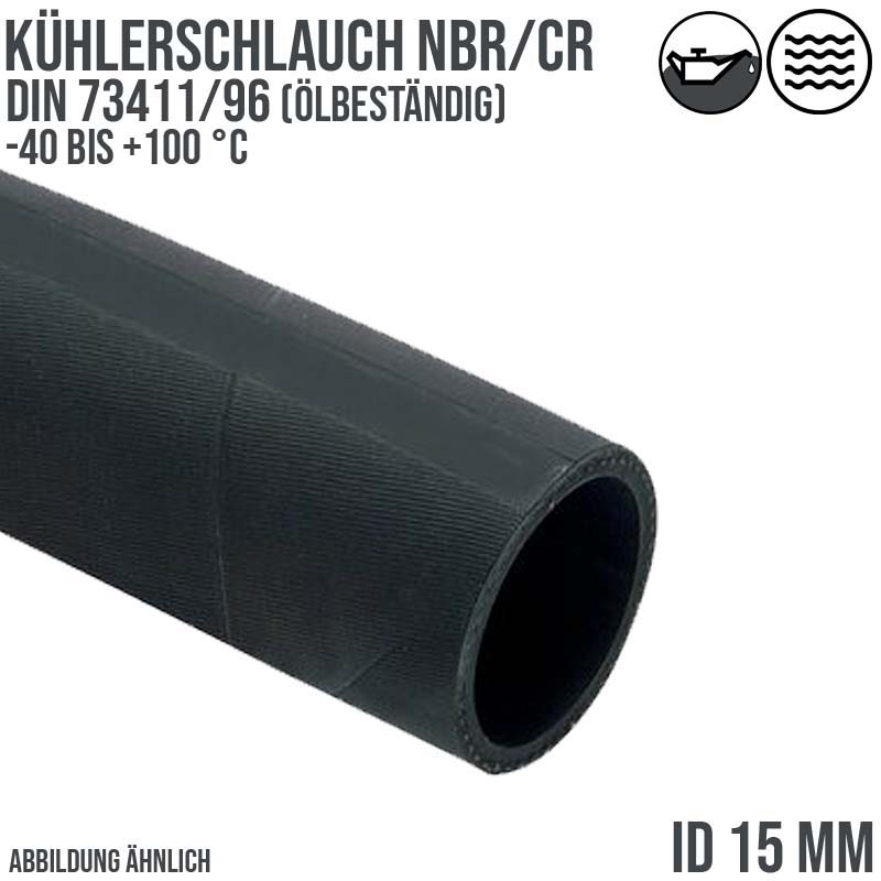 15 x 24 mm Kühler Heißwasser Universal Schlauch NBR/CR ölbeständig (ähnl. DIN73411/96) schwarz - PN 5 bar