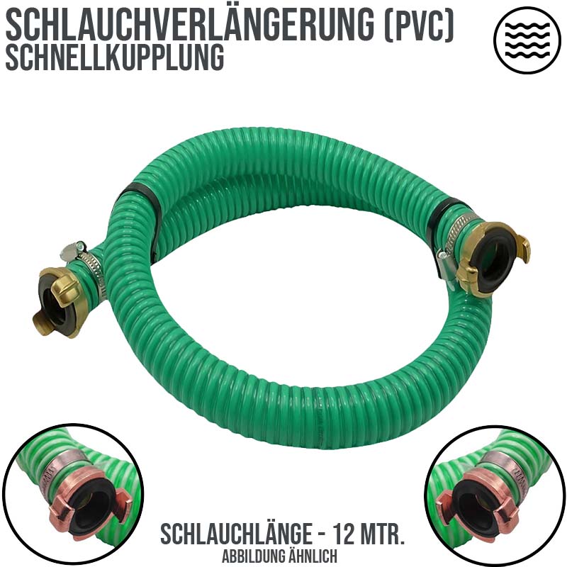 38 mm 1 1/2" Zoll Saug Garnitur Verlängerung Schnellanschluss GEKA kompatibel grün - 12 m