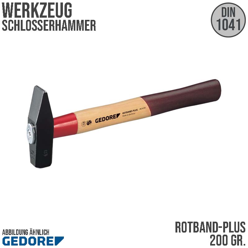 200 g Sicherheits Schlosser Hammer "ROTBAND-PLUS" Hickory-Stiel Stahl geschmiedet GEDORE DIN 1041